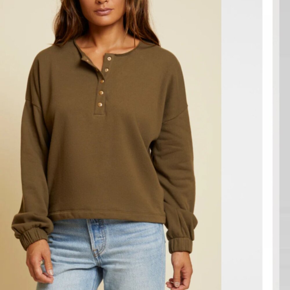 Nation LTD Callan Snap Fleece Pullover Sweatshirt Lagoon Green S